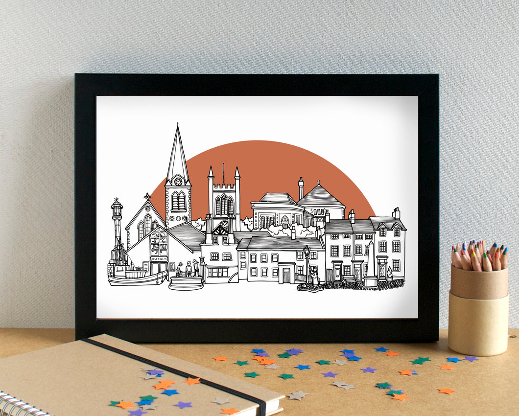 Maryport Skyline Landmarks Art Print - can be personalised