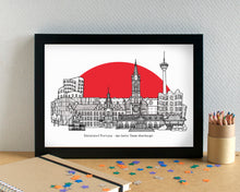 Düsseldorf Skyline Landmarks Art Print - featuring Merkur Spiel-Arena Football Stadium - can be personalised