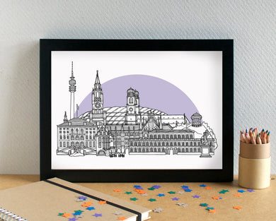 Munich Skyline Landmarks Art Print - can be personalised