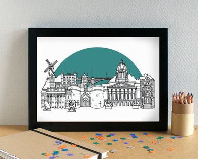 Nottingham Skyline Landmarks Art Print - can be personalised