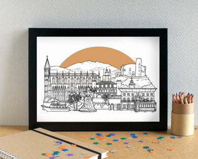 Palma Skyline Landmarks Art Print - can be personalised - unframed