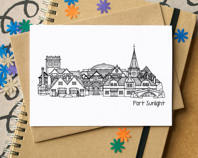 Port Sunlight Skyline Landmarks Greetings Card