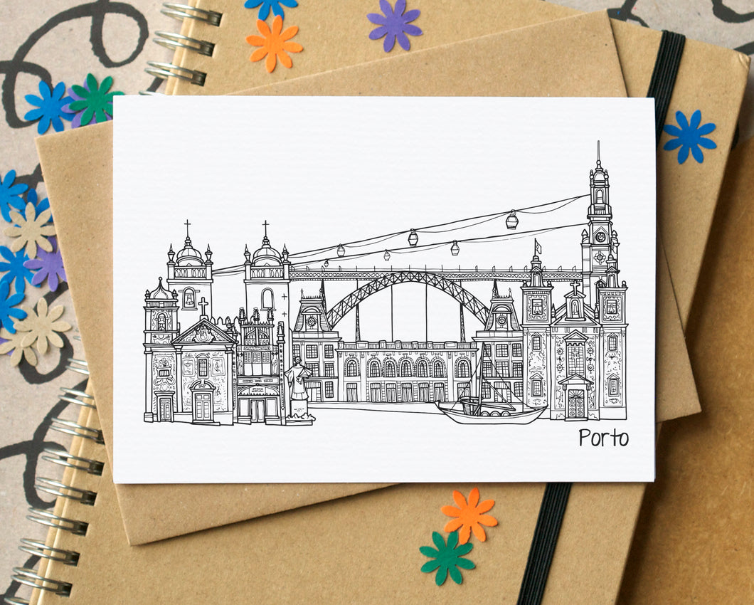 Porto Skyline Landmarks Greetings Card