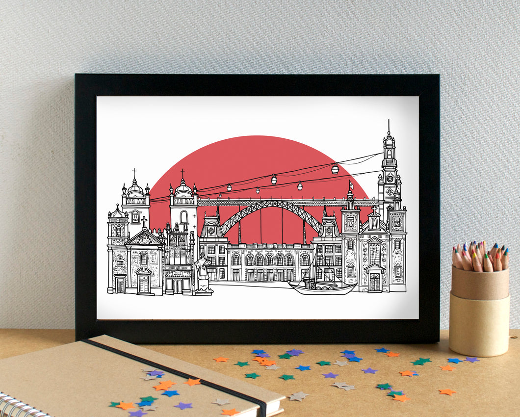 Porto Skyline Landmarks Art Print - can be personalised