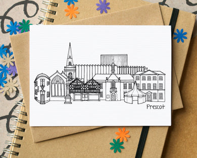 Prescot Skyline Landmarks Greetings Card