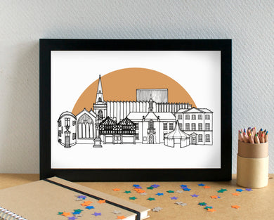 Prescot Skyline Landmarks Art Print - can be personalised - unframed