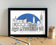 Gillingham Kent Skyline Landmarks Art Print - with Gillingham FC's Priestfield Stadium - can be personalised