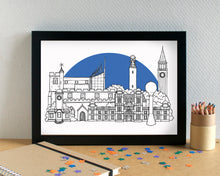 Gillingham Kent Skyline Landmarks Art Print - with Gillingham FC's Priestfield Stadium - can be personalised