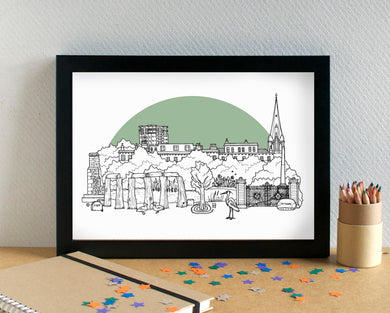 Princes Park Liverpool Skyline Landmarks Art Print - can be personalised