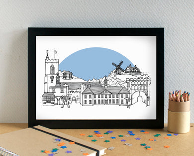 Reigate Skyline Landmarks Art Print - can be personalised