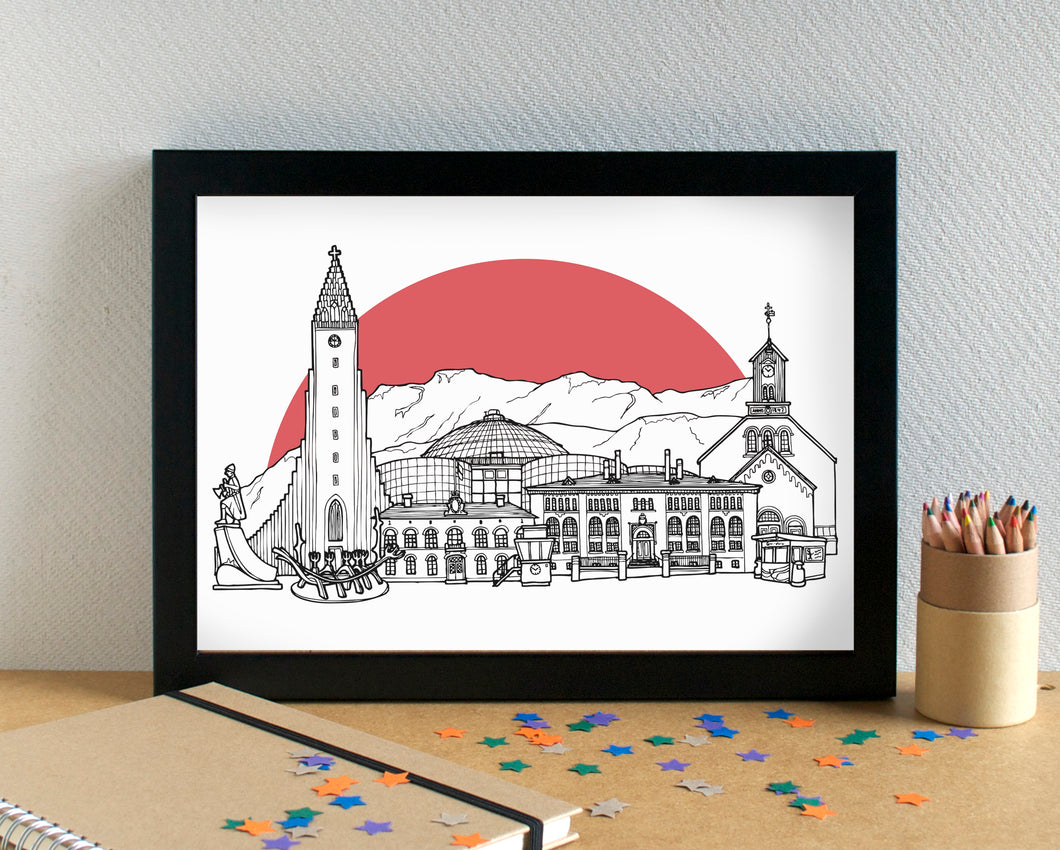 Reykjavík Skyline Landmarks Art Print - can be personalised
