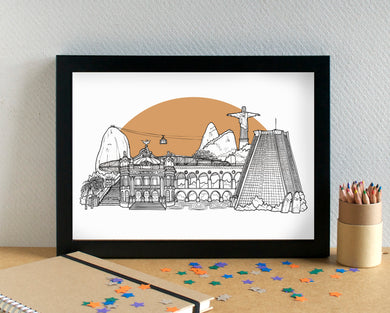 Rio de Janeiro Skyline Landmarks Art Print - can be personalised