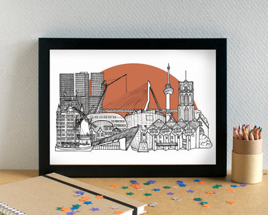 Rotterdam Skyline Landmarks Art Print - can be personalised - unframed