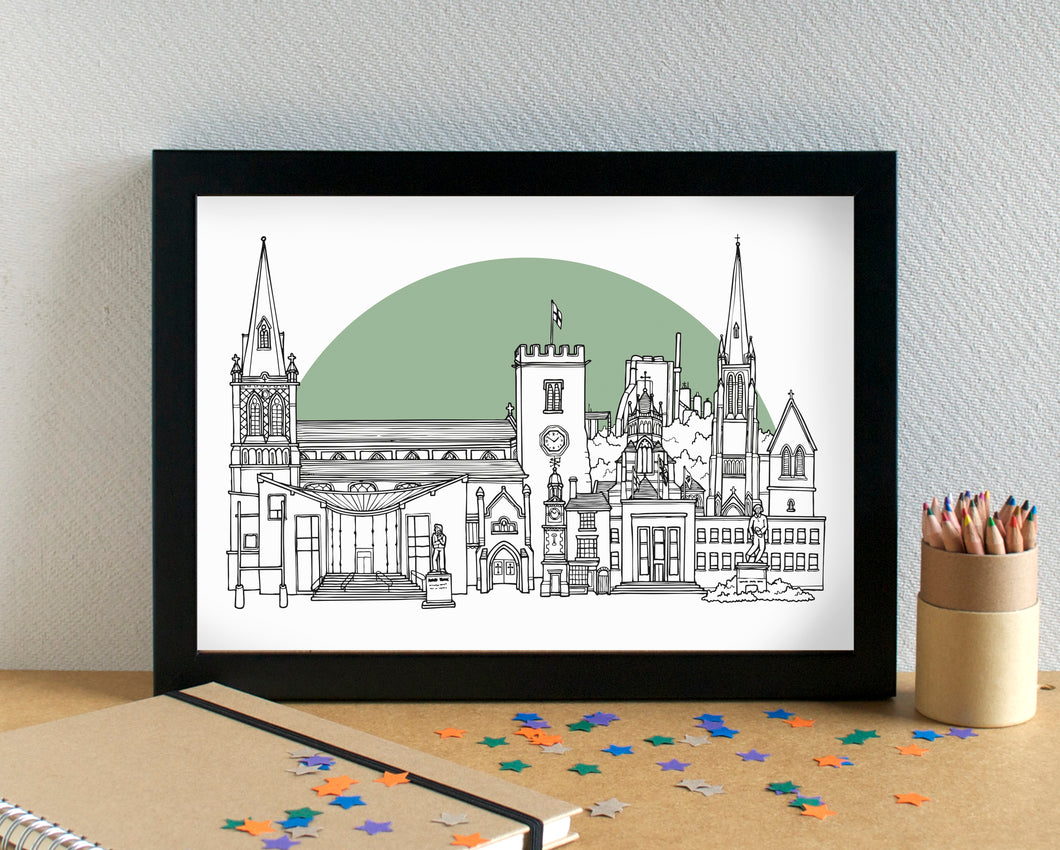 Rugby Skyline Landmarks Art Print - can be personalised - unframed