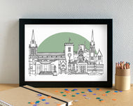 Rugby Skyline Landmarks Art Print - can be personalised - unframed