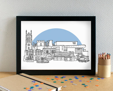 Scunthorpe Skyline Landmarks Art Print - can be personalised