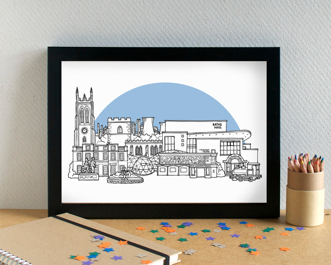 Scunthorpe Skyline Landmarks Art Print - can be personalised
