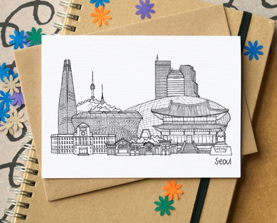 Seoul Skyline Landmarks Greetings Card