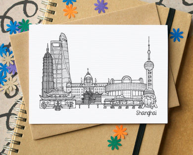 Shanghai Skyline Landmarks Greetings Card