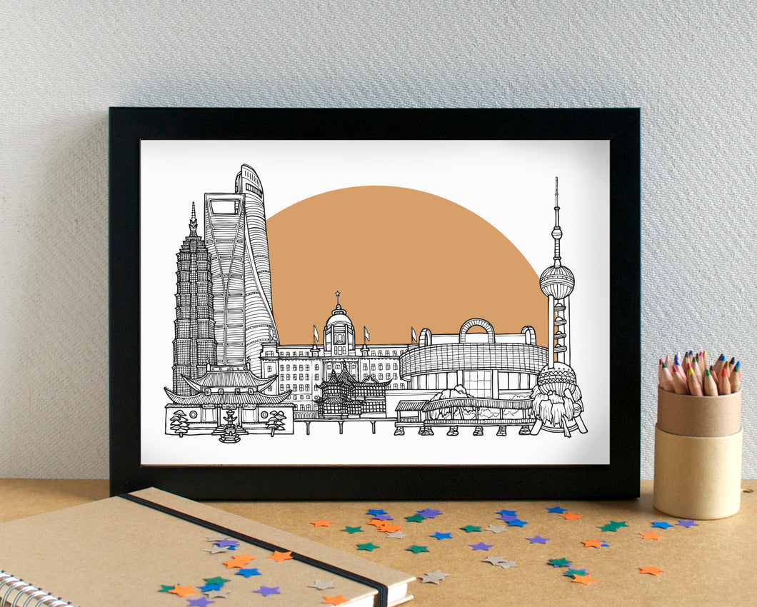 Shanghai Skyline Landmarks Art Print - can be personalised - unframed