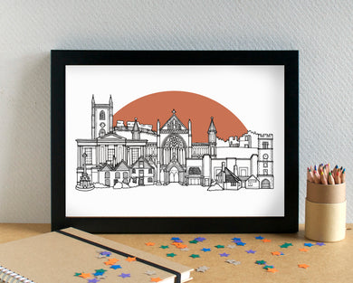 St Albans Skyline Landmarks Art Print - can be personalised - unframed