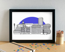 Birmingham Skyline Landmarks Art Print - with St Andrew's Stadium - can be personalised