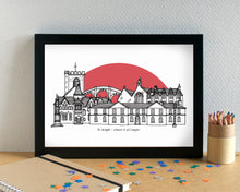 St Asaph Skyline Landmarks Art Print - can be personalised - unframed