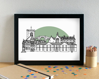 St Asaph Skyline Landmarks Art Print - can be personalised - unframed