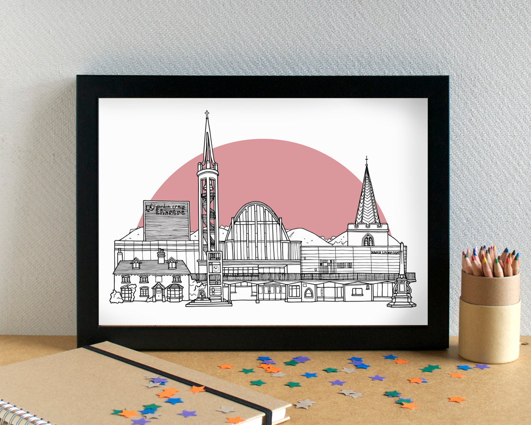 Stevenage Skyline Landmarks Art Print - can be personalised - unframed