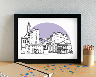 Stirling Skyline Landmarks Art Print - can be personalised - unframed