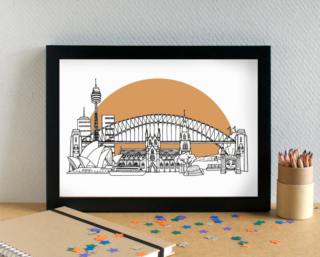 Sydney Skyline Landmarks Art Print - can be personalised