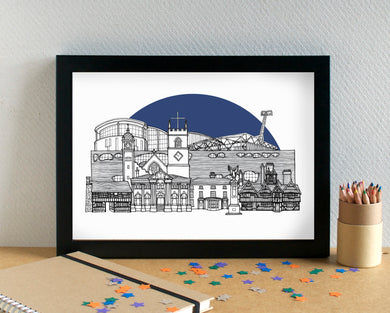 West Bromwich Albion Print - skyline featuring The Hawthorns - unframed