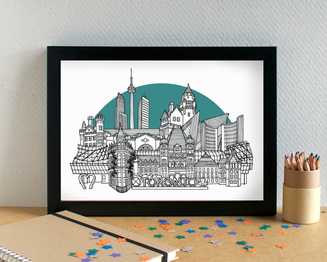 Toronto Skyline Landmarks Art Print - can be personalised - unframed