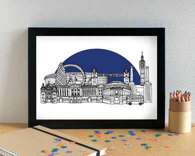 London Skyline Art Print - with Tottenham Hotspur FC Stadium - can be personalised