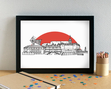 Bournemouth Skyline Landmarks Art Print - with AFC Bournemouth's Vitality Stadium - can be personalised