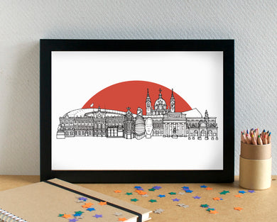 Madrid Skyline Landmarks Art Print - featuring Wanda Metropolitano Football Stadium - can be personalised