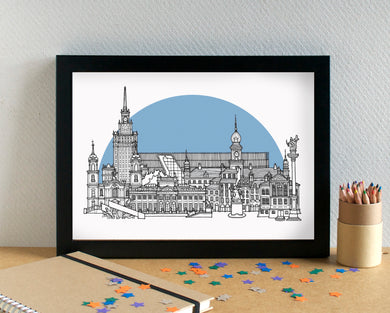 Warsaw Skyline Travel Art Print - can be personalised - unframed