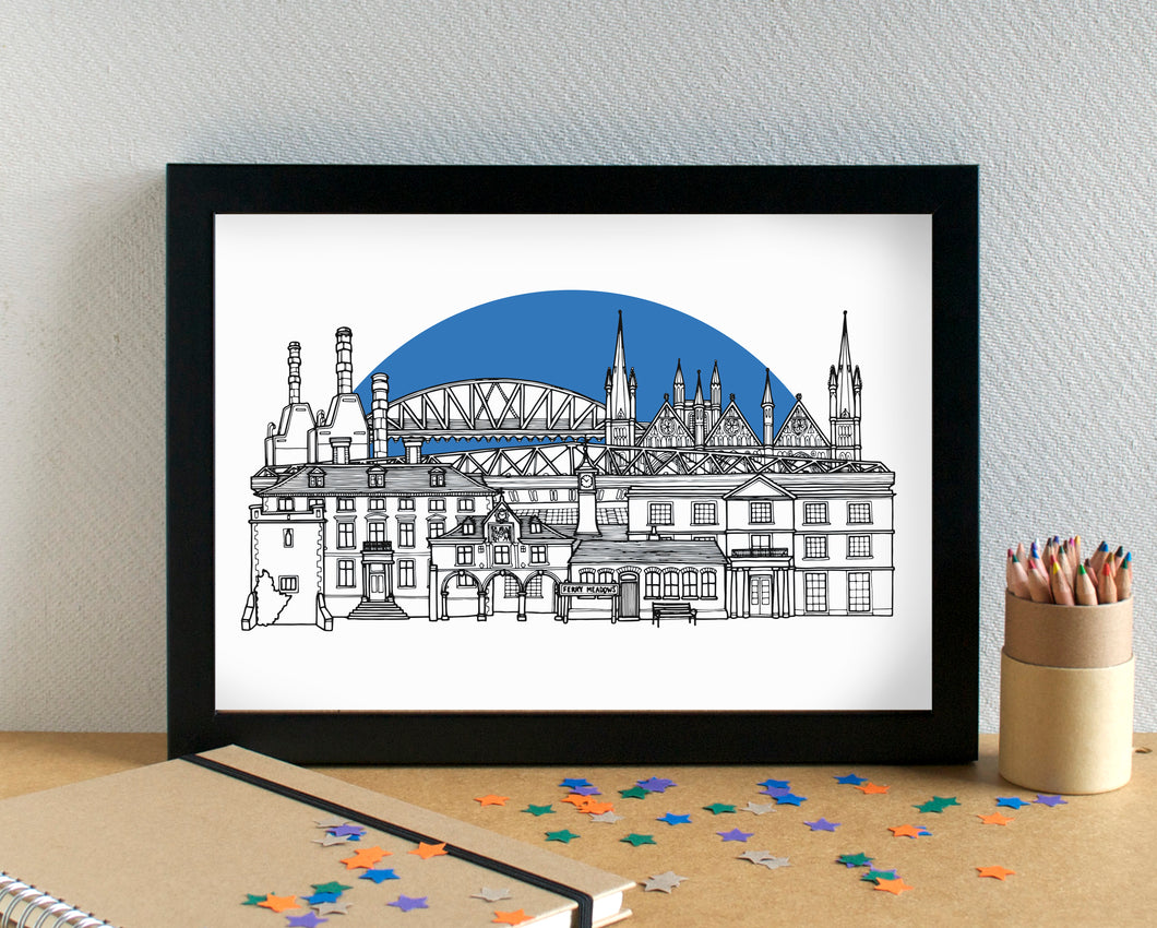 Peterborough Skyline Art Print - featuring Weston Homes Stadium