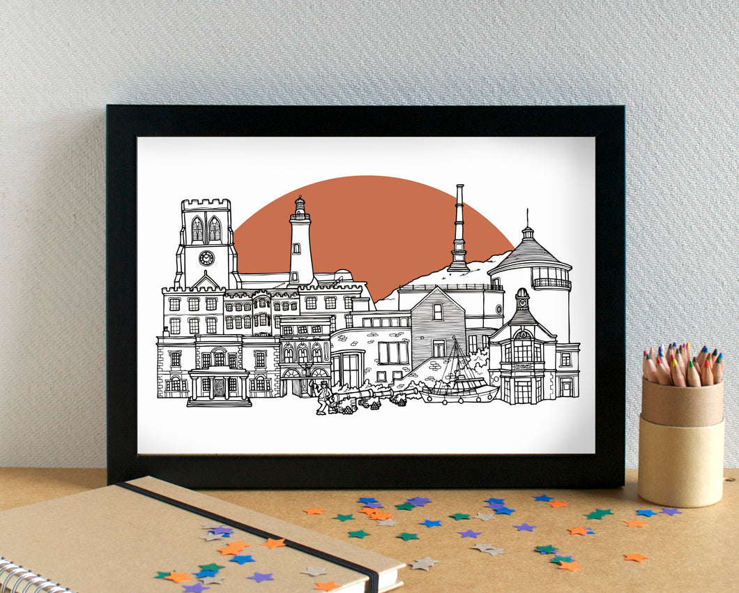 Whitehaven Skyline Landmarks Art Print - can be personalised