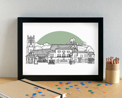 Woolton Village Liverpool Skyline Art Print - can be personalised