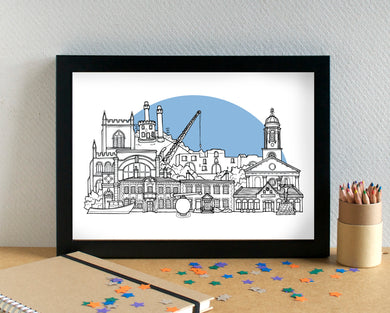 Workington Skyline Landmarks Art Print - can be personalised