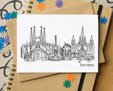 Barcelona Skyline Landmarks Greetings Card