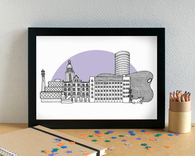 Birmingham Skyline Landmarks Art Print - can be personalised