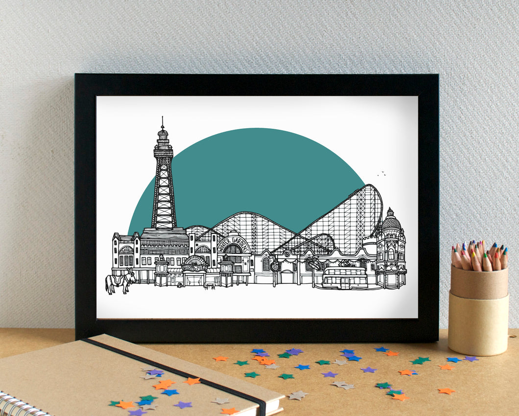 Blackpool Skyline Landmarks Art Print - can be personalised