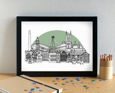 Bolton Skyline Landmarks Art Print - can be personalised - unframed