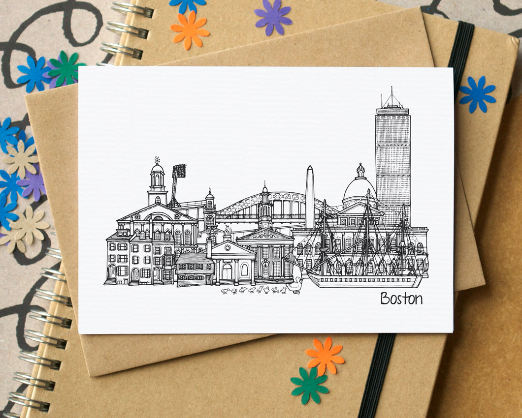 Boston Skyline Landmarks Greetings Card
