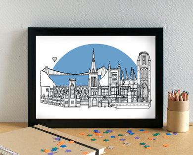 Bristol Skyline Landmarks Art Print - can be personalised