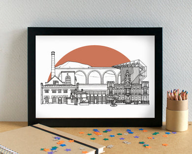 Burnley Skyline Landmarks Art Print - can be personalised - unframed