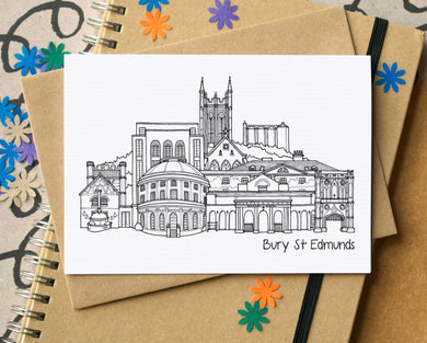 Bury St Edmunds Skyline Landmarks Greetings Card