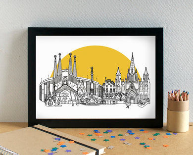Barcelona FC Skyline Art Print - with Camp Nou Stadium - can be personalised